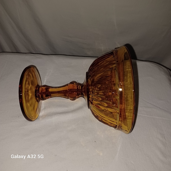 Vintage Amber Indiana Glass Compote Candy pedestal Dish Bowl. 6. 75" tall 6"wide - Picture 4 of 6